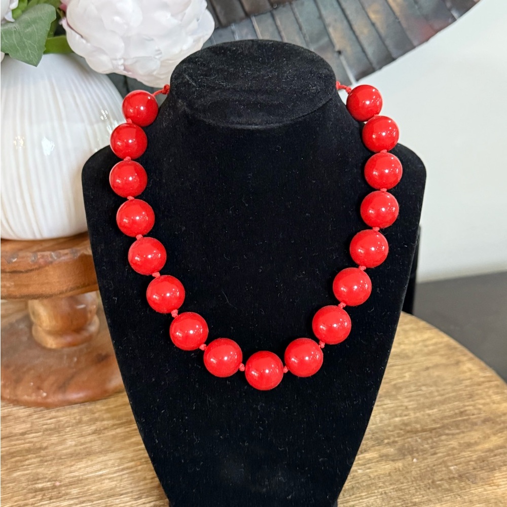 Red Beaded Chunky Statement Necklace - never worn Perfect for Summer / College
